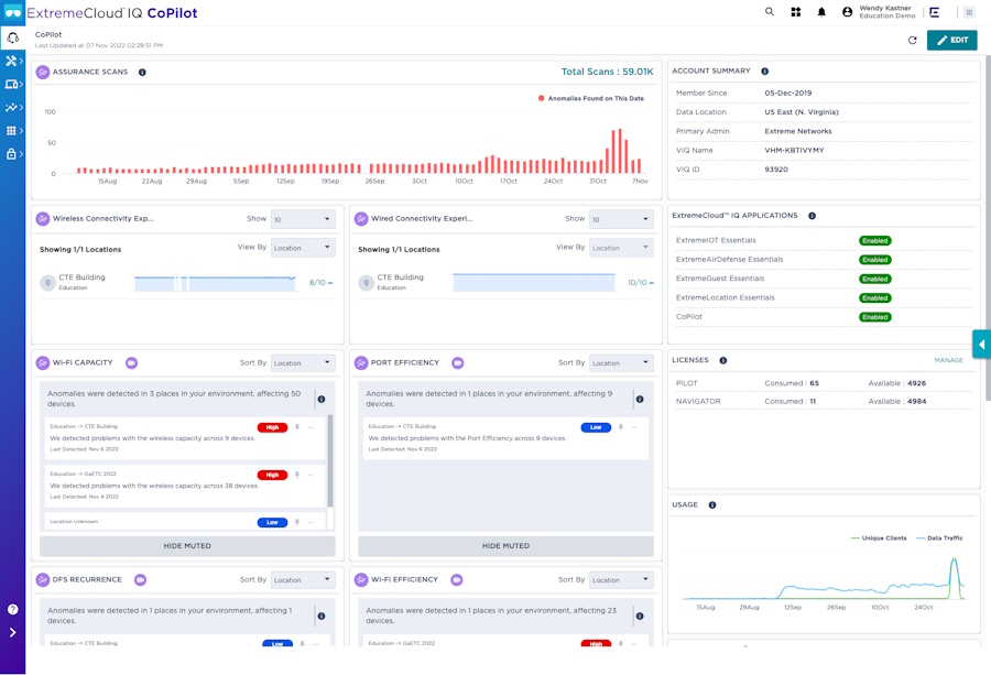 Plattformen für cloudbasiertes Management mit Copilot-Funktionen – hier ExtremeCloud IQ – unterstützen IT-Teams ideal.