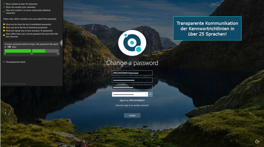 Transparente Passwortrichtlinien von Specops in über 25 Sprachen