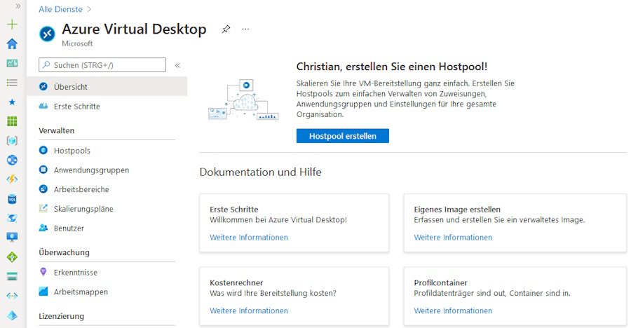 Bild 2: Eines der ersten Updates integriert die komplette Administration von AVD ins Azure-Portal.