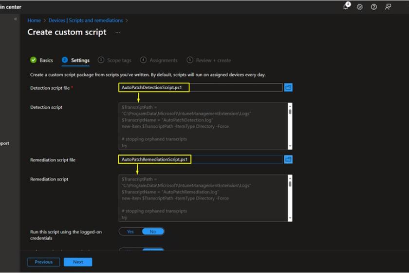 Die Skripte zum Auffinden und beheben von Richtlinienkonflikten müssen im Microsoft Intune Admin Center hinterlegt werden.