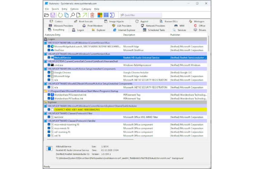 Meist mehr als gedacht: Autoruns macht automatisch startende Software und Prozesse sichtbar.